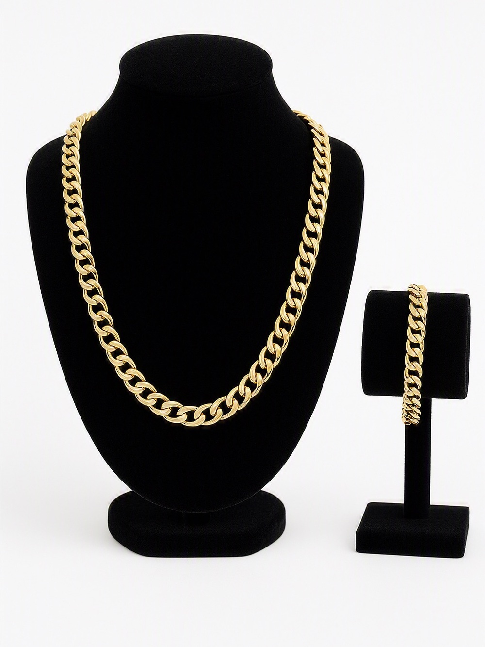 NWT 24” 8mm Stainless Steel Cuban Chain + 8” Bracelet Set Gold Tone | Unisex